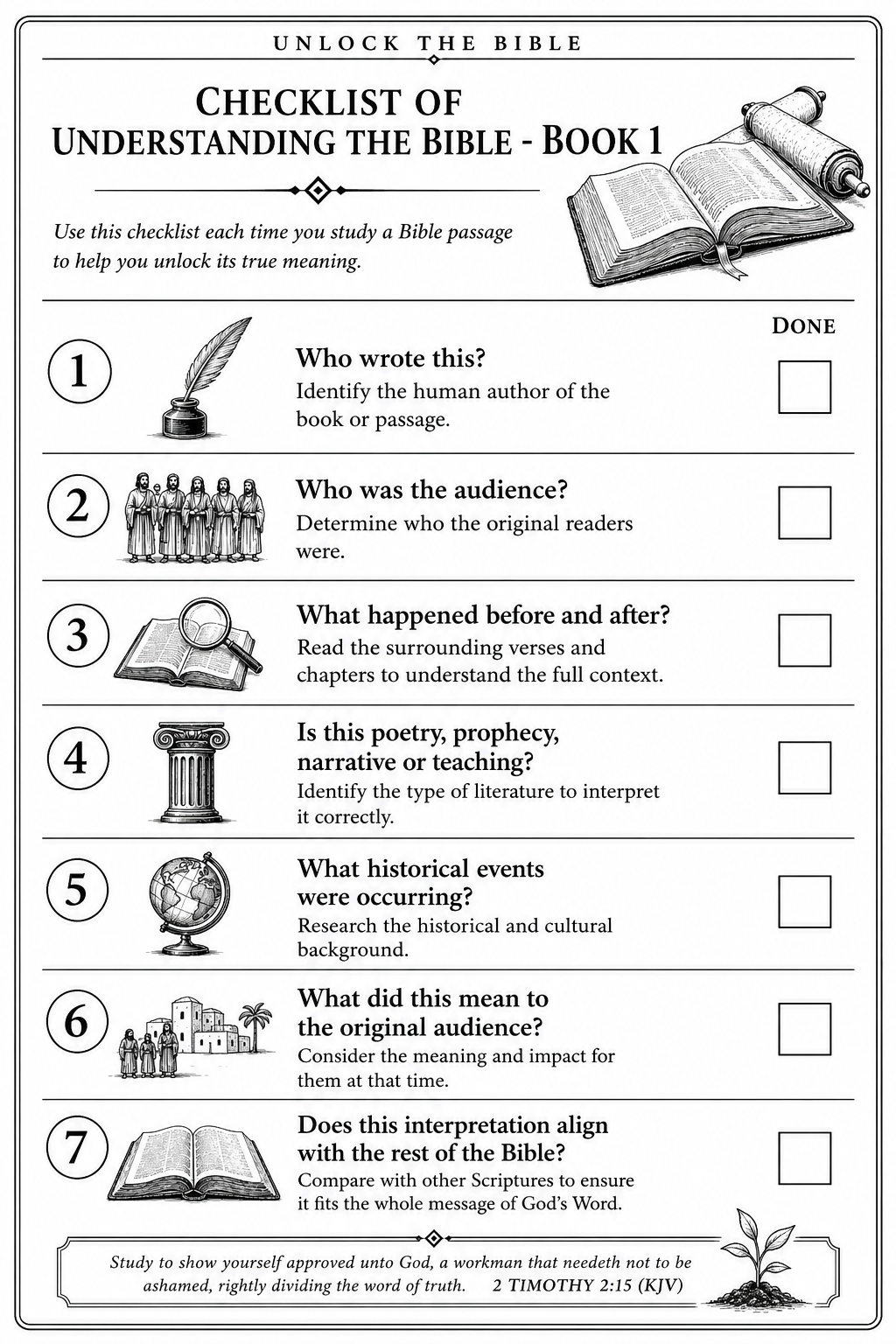 Checklist of Understanding the Bible - Book 1